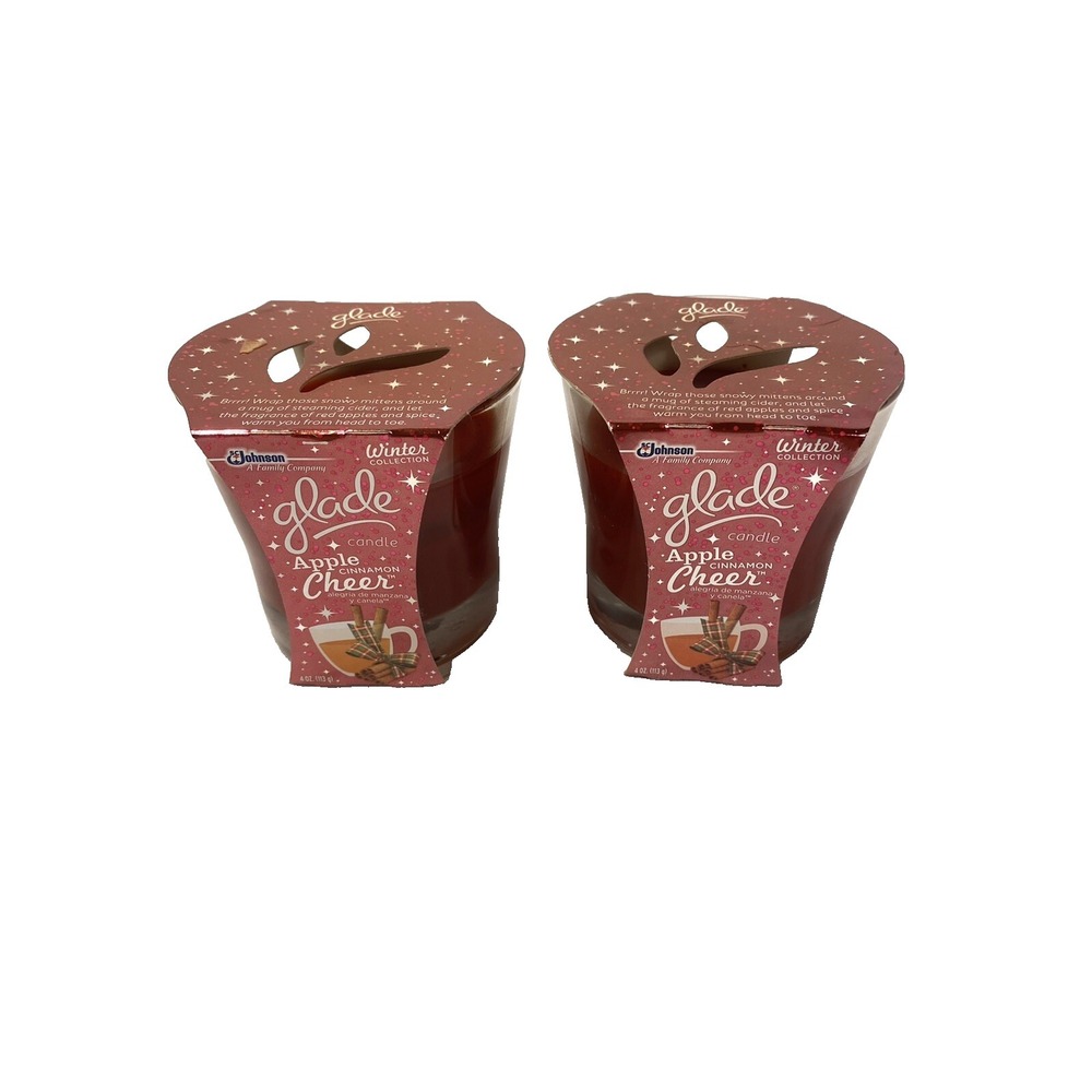 GLADE apple cinnamon‎ cheer lot of 2 winter collection candles 4 oz each